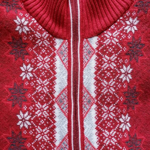 Eddie Bauer Vintage Red Snowflake Fair isle Zip Front Cardigan Sweater Ski - Picture 6 of 14